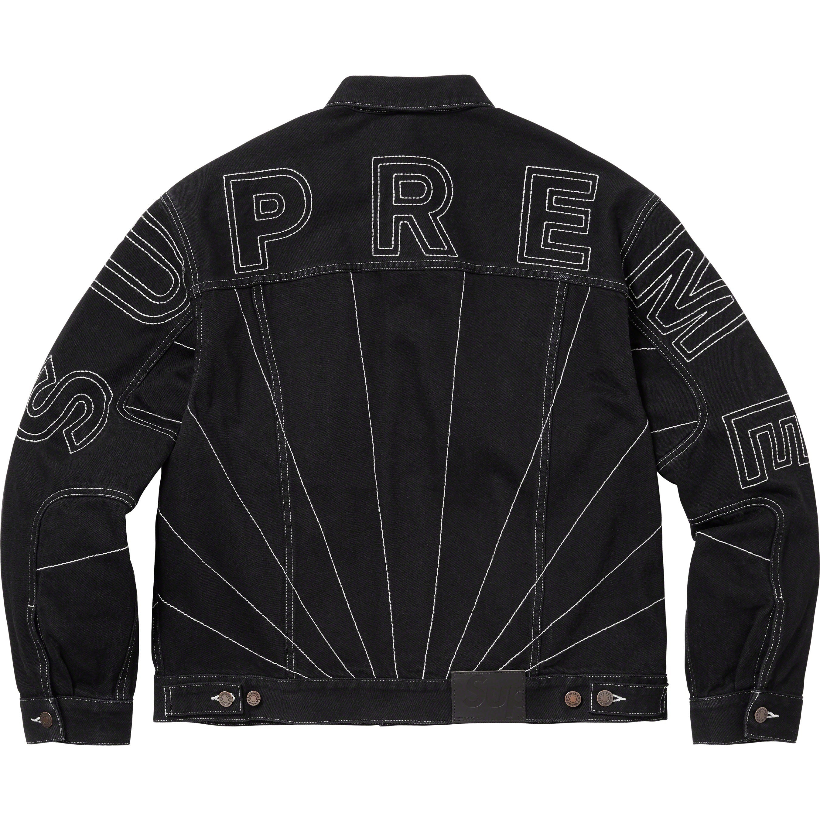 Radial Embroidered Denim Trucker Jacket view 2